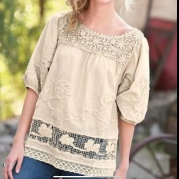 Sundance Ophelia Embroidered lace cotton tunic top Sz M boho cottagecore - Picture 1 of 8